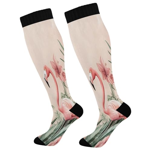 Burbuja Flamingos in Jungle Compression Socks for Women Men (20-30mmHg), Knee High Socks Circulation Support for Sport Running Hiking Nurse, 1 Pair