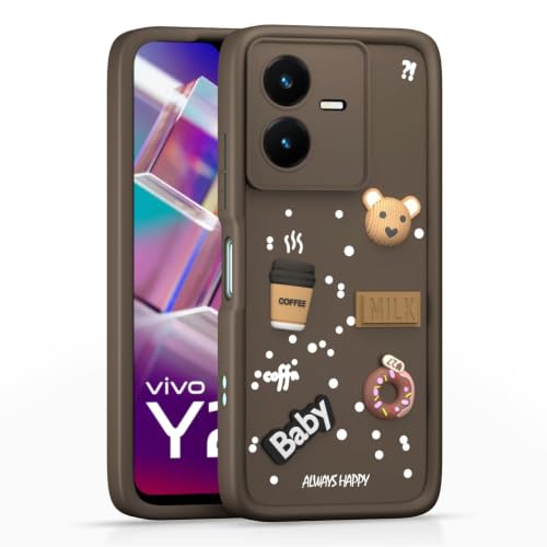Image of Bintage Cute Fun Ball | Taddy Cartoon 3D Smiley Coffee Cup | Milk Donut | Full Camera Protection Back Cover Compatible for Vivo V2207 / Vivo Y22 - Brown