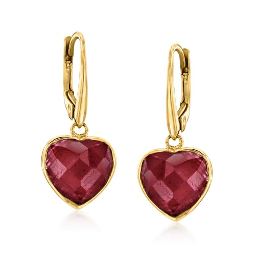 Ross-Simons 11.00 ct. t.w. Ruby Heart Drop Earrings in 18kt Gold Over Sterling