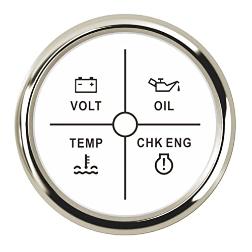 SENEHGMLP(売店) ユニバーサル52 mmアラームゲージメーターの防水ボルト油圧水温 ch赤いバックライト12V / 24Vのエンジンアラーム 自動車用電圧計(White Silver)