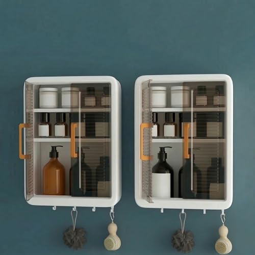 Image of GLOXY Bathroom Cabinet Combo Pack of 2 - Wall Mounted 3 Layer Bathroom Shelf Storage Cabinet to Keep Toiletries & Skincare & Makeup Essentials Well Organized | Multipurpose Washroom Organizer Cabinet