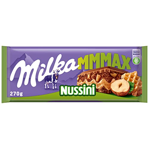 Milka Mmmax Nussini – Alpenmilch-Schokolade mit feiner Haselnusscreme, Nüssen und knuspriger Waffel – 270g 1