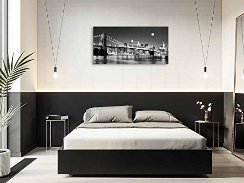 Baisuart-Q30350 Brooklyn Bridge Night View 1 Panels Landscape Artwork Canvas Prints Moon Night New York City Scene Picture Paintings Black And White Wall Art For Oiffce Home Decorations Wall Decor #TOP2
