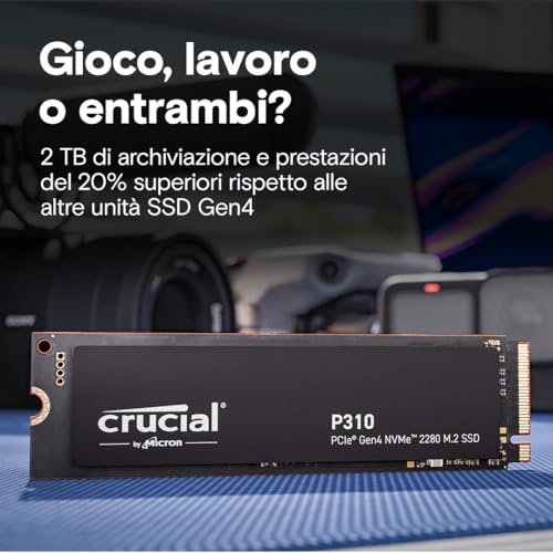 P310 SSD 500GB PCIe Gen4 NVMe M.2 2280, fino a 6.600 MB/s, Compatibile con Notebook e PC Desktop, Hard Disk Interno - CT500P310SSD801 - Hdd - Immagine 2