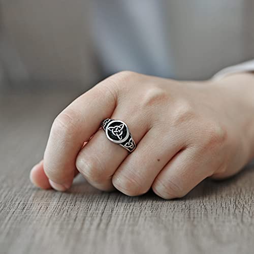 Hzman Triquetra Trinity Knot Stainless Steel Irish Celtic Knot Ring Size（Silver，7） #TOP1
