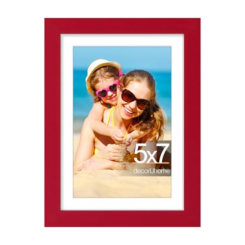 decorUhome 5x7 Picture Frame, Display Photos 4x6 with Mat or 5x7 Unmatted, Engineered Wood Frame with Plexiglass for Wall and Tabletop Display, Red, Set of 1