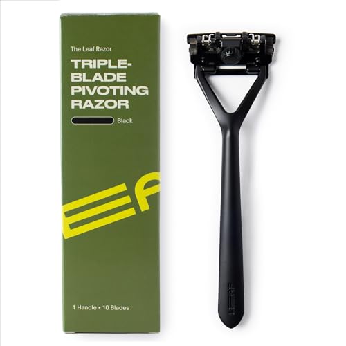 Image of Leaf Shave | Leaf Razor, All-Metal Safety Shaver with Pivoting Head & Adjustable Blade Loading, Includes 10 Stainless Steel Single-Edge Blades, Compatible with Standard Safety Razor Blades - Black