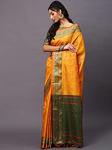 Image of AKHILAM Women's Banarasi Silk Woven Design Saree With Unstitched Blouse Piece (RYLBNR06 Parent)