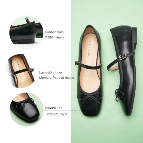 Image of C.Paravano Women's Mary Jane Flats | Square Toe Ballet Flats | Daily Wear Work Shoes | Dress Shoes with Adjustable Straps