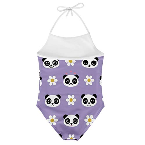 KiuLoam Cute Baby Panda Floral Purple Girls One-Piece Swimsuit Quick Dry Beach Swim Bathing Suit for 3-8 Years Little Girls2