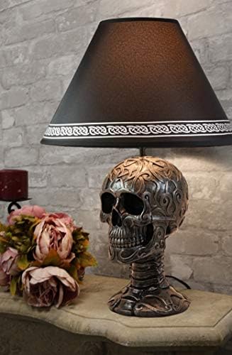 Ebros Gift Celtic Tattoo Knotwork Holy Grail Skull Light of Wisdom Sculptural Desktop Table Lamp Statue Decor with Fabric Shade 19" H Gothic Ossuary Macabre Accent