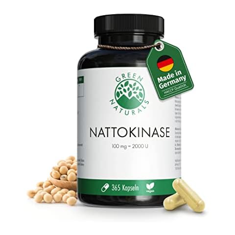Nattokinase | 365 Kapseln | Hochdosiert | Vegan | Ohne Gentechnik | 20.000 FU/g | 100 mg pro Kapsel | 1 Jahr Vorrat | Green Naturals® Cover