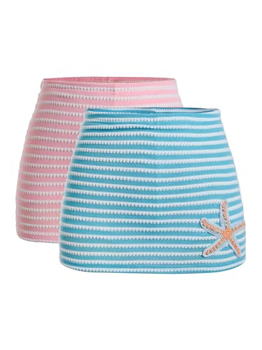 MakeMeChic Women's 2 Pack Fall Mini Skirts Striped Knit Starfish Bodycon Vacation Beach Crochet Short Skirts