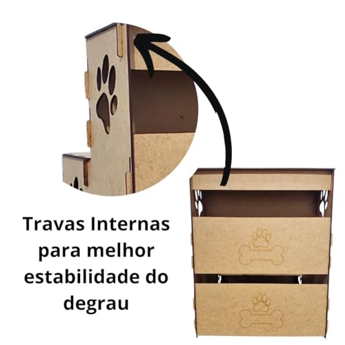 Escada Para Pet Gato E Cachorro Com 45cm De Altura Feita Em Madeira Natural MDF