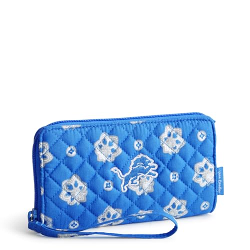 Vera Bradley Women's Cotton NFL Front Zip Wristlet (Multiple Teams Available), Detroitlionsonmediumblue/Graybandana