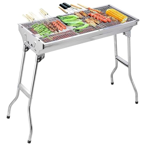Oceano Barbecue a carbone in acciaio inox bracere richiudibile in metallo portatile bbq da esterno griglia per giardino pic-nic campeggio escursione gita (33x73x71cm)