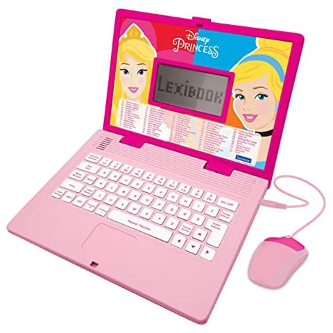 LEXIBOOK JC598DPi1 Disney Princesses Educational and Bilingual Laptop French/English with 124 Activities: Mathematics, Dactylography, Logic, Clock Reading, Play Games and Music Cover