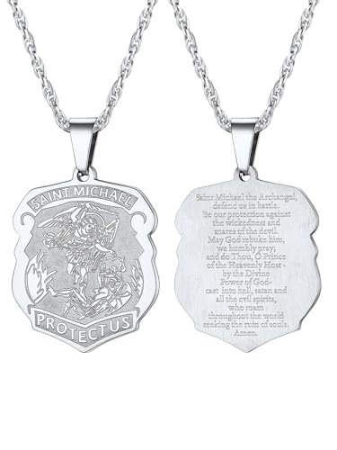 PROSTEEL Saint Michael the Archangel Necklace Stainless Steel St Michael Pendant Chain Catholic Religious Jewelry Men