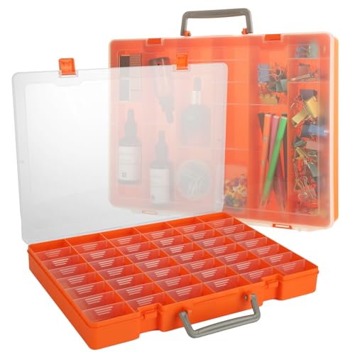 Image of LANIAKEA 2 PCS 48 Grids Large Plastic Organizer Box with Adjustable Dividers Plastic Craft Storage Containers Compartment Organizer for Beads Hobby Small Parts Jewelry Fishing Tackle (Orange)