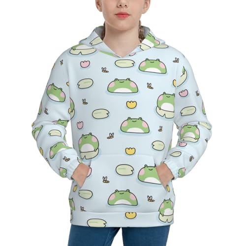 Cute Frog Stay on Leaf Kids Pullover Hoodies Boys Sweatshirts Girls Athletic Clothes with Pocket
