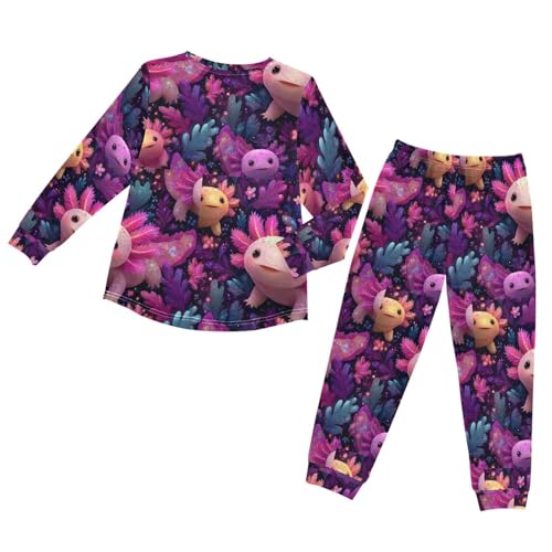 Beautiful Colorful Axolotls Soft Pajama Set for All Seasons,Breathable Pjs Long Sleeve Sleepwear,Comfy Loungewear 2 Piece Underwear Set 5T2