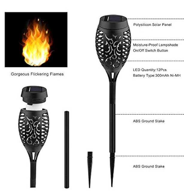 Kurifier Solar Lights Outdoor, 8Pack Solar Torch Light with Flickering Flame, Waterproof Solares Garden Light, Outdoor Solares Lights for Yard, Flame Torches for Outside Decor Decoration Patio Pathway