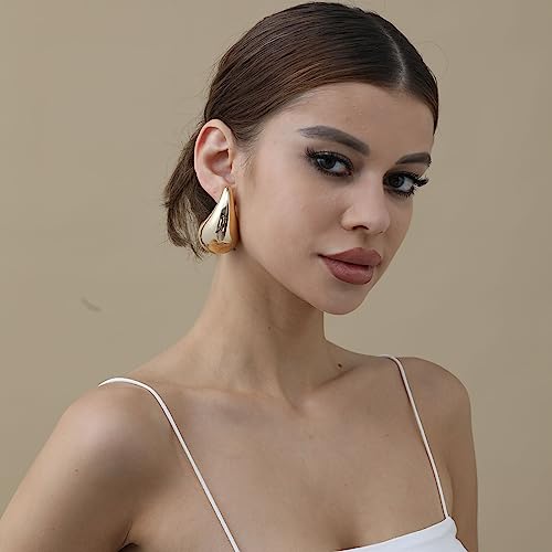 Extra Large Big Drop Earrings for Women, Oversized Chunky Gold Hoop Earrings Lightweight Hypoallergenic Gold Plated Earring Fashion Jewelry