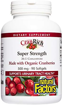 CranRich by Natural Factors, Super Strength Cranberry Concentrate, Antioxidant Supplement for Urinary Tract Support, Non-GMO, 90 softgels (90 servings)