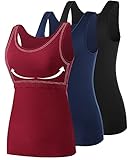 Vislivin Cotton Tank Tops with Shelf Bra for Women Stretch Tanks Wide Strap Undershirts Black Navy Wine Red XXL