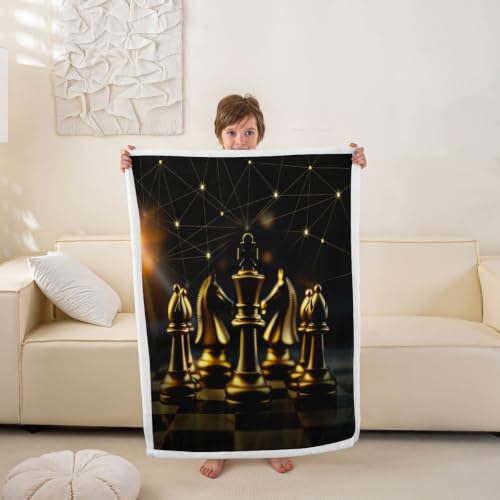 Image of Feelyou Teens Chess Plush Fleece Blanket - Luxury Queen Size Chess Sherpa Throw for Sofa, Bed, Couch - Geometric Abstract Art Golden Room Decor - 50 inchx60 inch