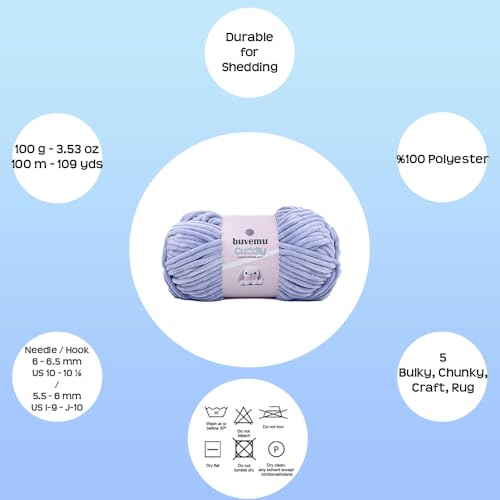 Image of Cuddly Velvet Chenille Yarn, Super Soft Fluffy Bulky for Knitting Crocheting Crafting Blanket Amigurumi, Durable for Shedding, 100 Gram (3.53 Ounces) 109 Yards (100 Meters) (Lavender)