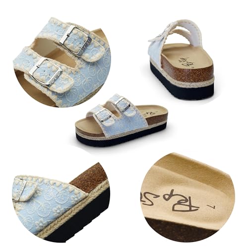 Image of PepStep Slide Sandals for Women with Soft Cork Footbed and Strap, Ladies Fashion Platform Slide Sandals Comfortable Slip On Style