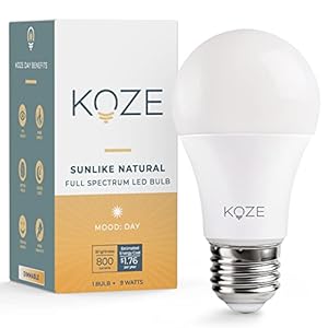 KOZE Led Light Bulb Daylight Full Spectrum 5000K – Daylight Led Bulbs for Floor Lamp & Desk Lamp, 9W Equivalent, Daylight, A19 CRI 97, E26 Bulb, 1-Pack