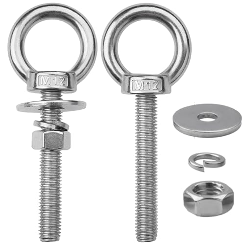 Image of 2 Pack M12 Stainless Steel Eye Bolts with Nuts, 1 /2 inch x 4 inch Eye Bolts