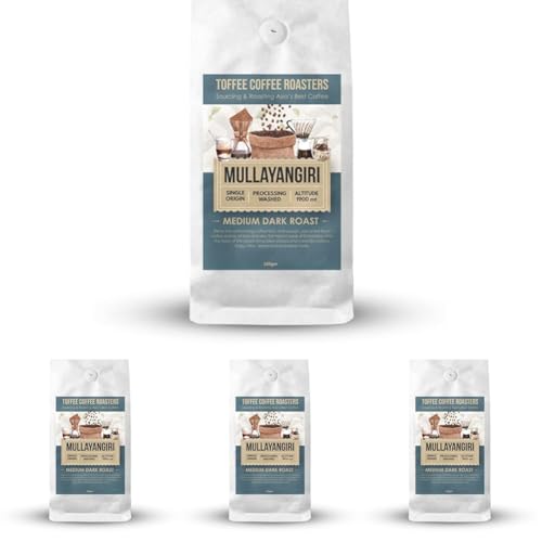Image of Toffee Coffee Roasters | Mullayanagiri Coffee, Medium Dark Roast, 250 g | Grind: Whole Beans, Single Origin, 100% Arabica | Speciality Coffee | Freshly Roasted (Pack of 4)