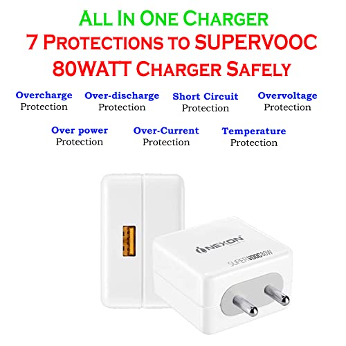 Image of 80W SUPERVOOC Fast Type-C Charger for Samsung Galaxy S21 FE 5G 80 WATT Charger Oppo : Vooc & Super Vooc Charging | Realme : Dash / Dart SuperDart Charging | One Plus: Dash / Wrap charging | Xiaomi: Quick Charging | Samsung: Adaptive Fast charging | Vivo: Dual engine Fast Charging | Motorola: Turbo charging | HTC: Fast Charging ALL-IN-ONE CHARGER With 65W Type-C USB Data Charging Cable - XH1: (80 W, WHITE)