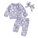 TENUE COORDONNÉE Carolilly Tenue Bébé Fille de 3 Pièces Imprimée Florale, Sweat-Shirt à Manches Longues Col Rond + Pantalon Taille Elastique avec Poche + Bandeau Assorti (0-24 Mois) (Violet, 18-24 Months)