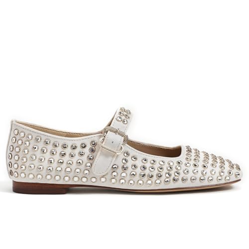 Rhinestone Flats for Women Studded Ballet Flats Sparkly Square Toe Buckle Strap Ballerina Mary Jane Shoes2