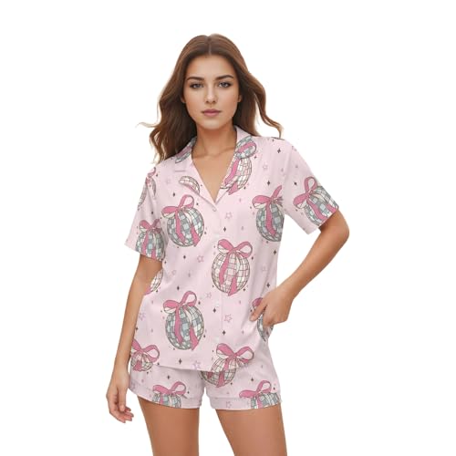 Image of Women Pajamas Shorts Sets Wild West Rodeo Cowboys PJs 2 Piece Button Down Shirt Lounge Pants Set