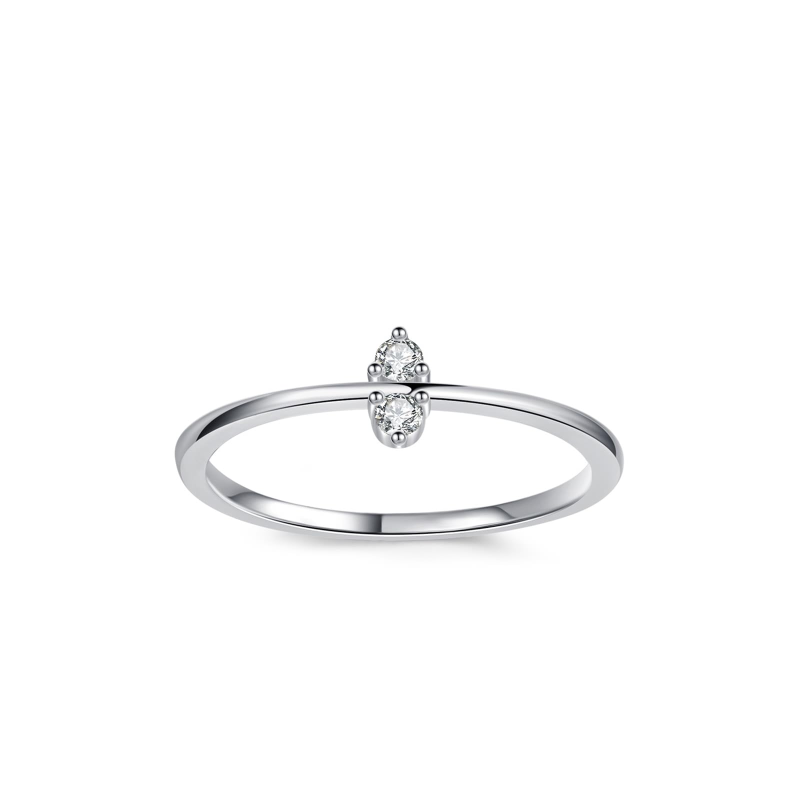 Alianzas de boda de oro blanco de 9 K/14 K/18 K, clásico, fino, doble anillo solitario con diamante auténtico, oro blanco Au 375/585/750, talla 47-65
