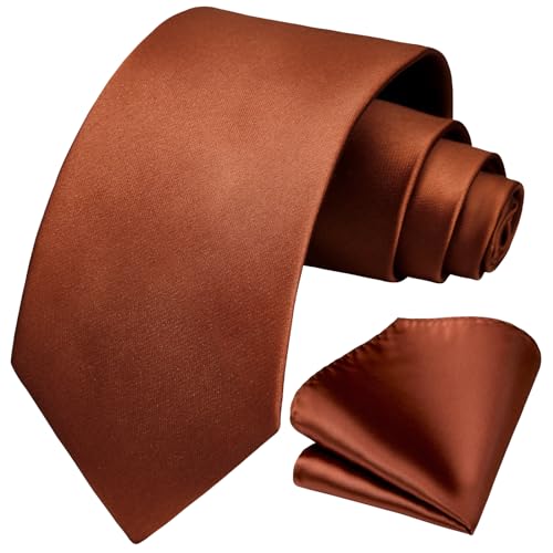 Image of HISDERN Mens Solid Color Ties Formal Satin Necktie and Pocket Square Set Classic Wedding Business Tie & Handkerchief