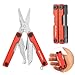 FLISSA Multitool Scissors, 11-in-1 Multi Tool Pocket Knife, Stainless Steel Mini Multitool with Bottle Opener, Screwdriver, Aluminum Handles, Spring - EDC for Outdoor, Camping, Hiking, Fishing, Red