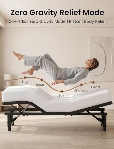 Image of King Size Adjustable Bed Frame with Wireless Remote, Zero Gravity & Head & Foot Incline, Heavy-Duty Steel Frame, Whisper-Quiet Motor, Easy Installation (79 inch L x 74 inch W x 12.72 inch H),Black A