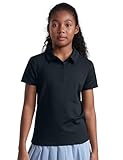CRZ YOGA Girls Cloud Jersey Short Sleeve Casual Polo Shirts - School Uniform Tennis Golf Hip Length Side Splits Kids Teen True Navy Large