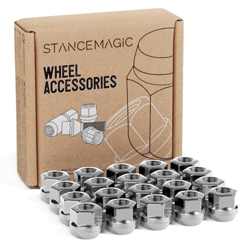 Image of StanceMagic 20pcs Open End Lug Nuts, Metric 12x1.25 Thread Size, 0.81 inch Length, Cone Conical Taper Acorn Seat, 19mm 3 /4 inch Hex Head, Compatible with Many Nissan Infiniti Subaru and More - Silver