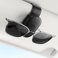 Lamicall Brillenhalter für Auto Sonnenblende - [Einhand-Bedienung] Universaler Sonnenbrillenhalter Auto Brillenhalterung mit Federöffnungsdesign, PU Leder Sonnenbrillen Halter Auto Zubehör Innenraum