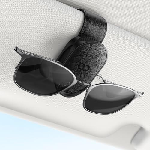 Lamicall Brillenhalter für Auto Sonnenblende - [Einhand-Bedienung] Universaler Sonnenbrillenhalter Auto Brillenhalterung mit Federöffnungsdesign PU Leder Sonnenbrillen Halter Auto Zubehör Innenraum