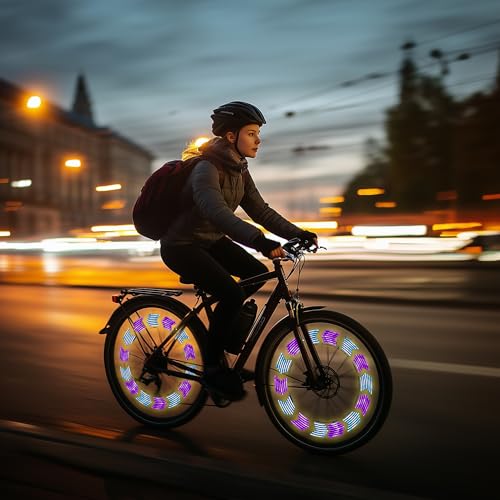 LuminKing Bicycle Spoke Light with Motion Sensor - Featuring 30 Color Patterns, Auto-Update Every 4 Seconds, 14 LED lights, Easy Wheel Spoke Mount, Waterproof, Batteries Included