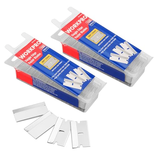 WORKPRO 200-Pack Single Razor Edge Blades, Industrial Scraper Razor Blades, High Carbon Steel One Edge Razor Blades 200pc