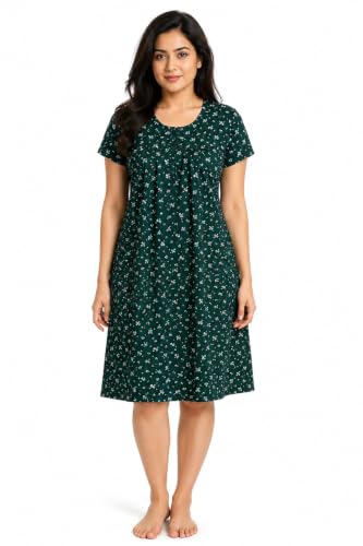 Image of Onekbhalo Women Cotton Night Dress Printed Culf Length Night Gown Short Nighty